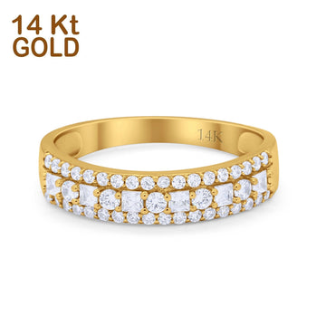 14K Yellow Gold Art Deco Half Eternity Band Round Wedding Engagement Ring Simulated CZ Size-7